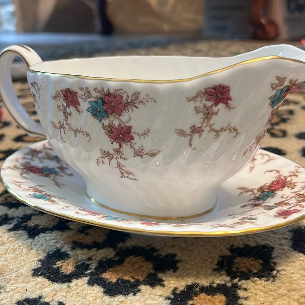 Minton Bone China Gravy boat and attached under plate